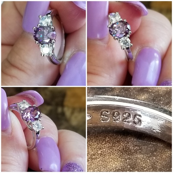 Genuine 1.7ct Amethyst and White Topaz Ring 6 - Picture 4 of 5